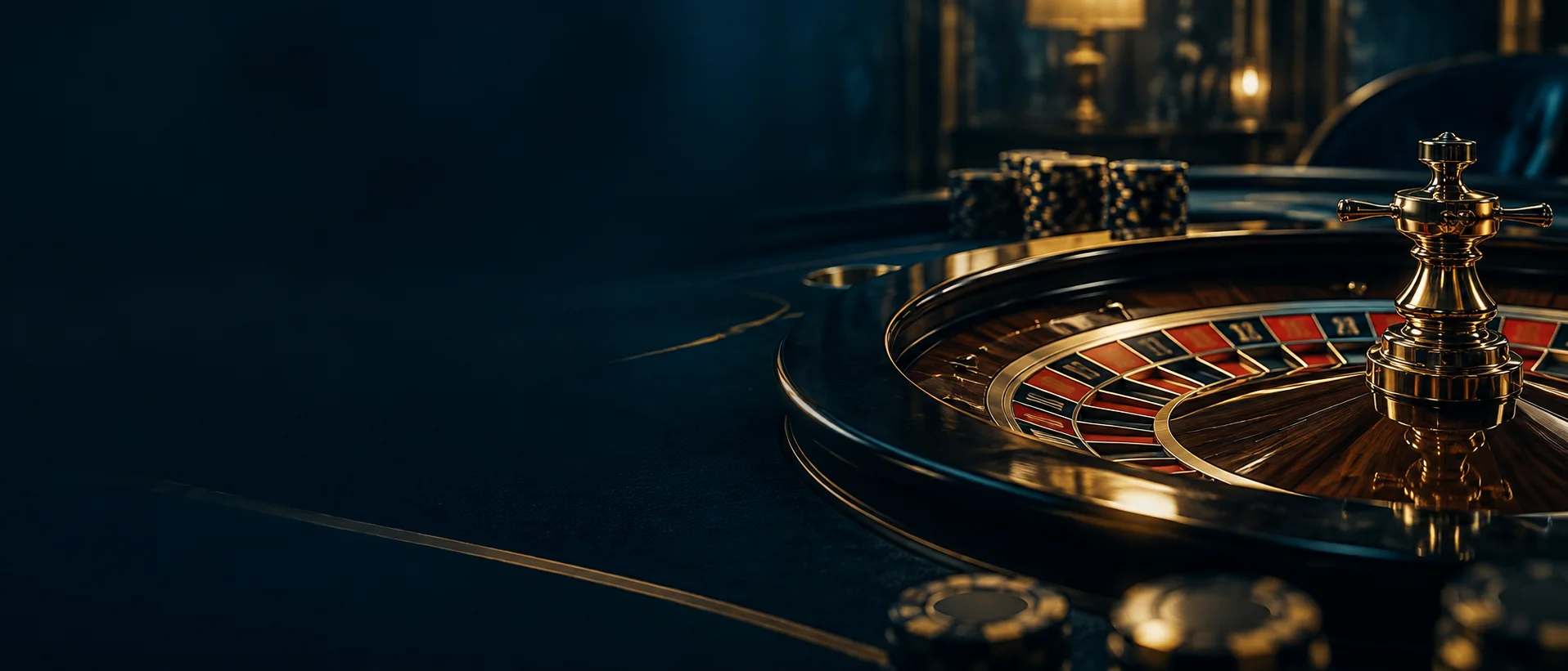 Meja roulette bernuansa biru gelap dan emas