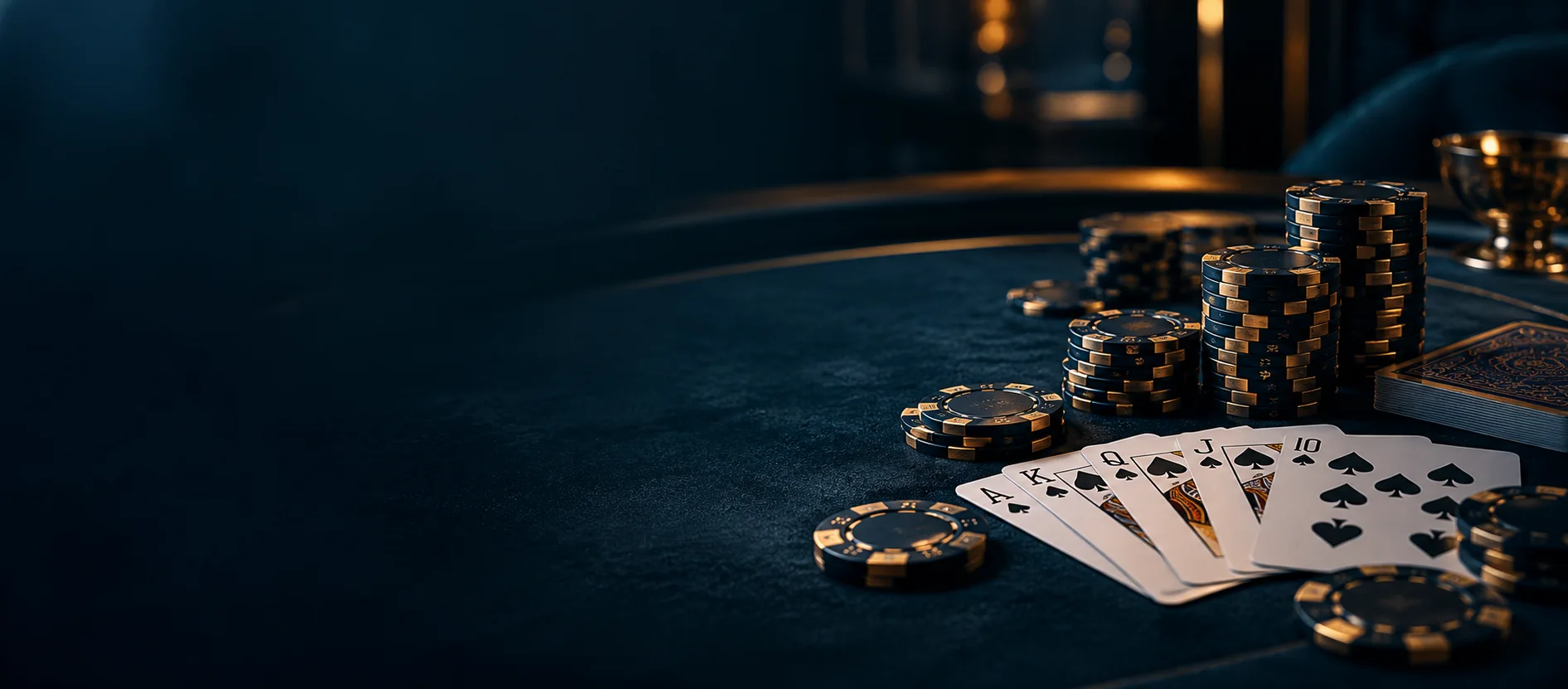 Bàn poker với bài và phỉnh tối màu