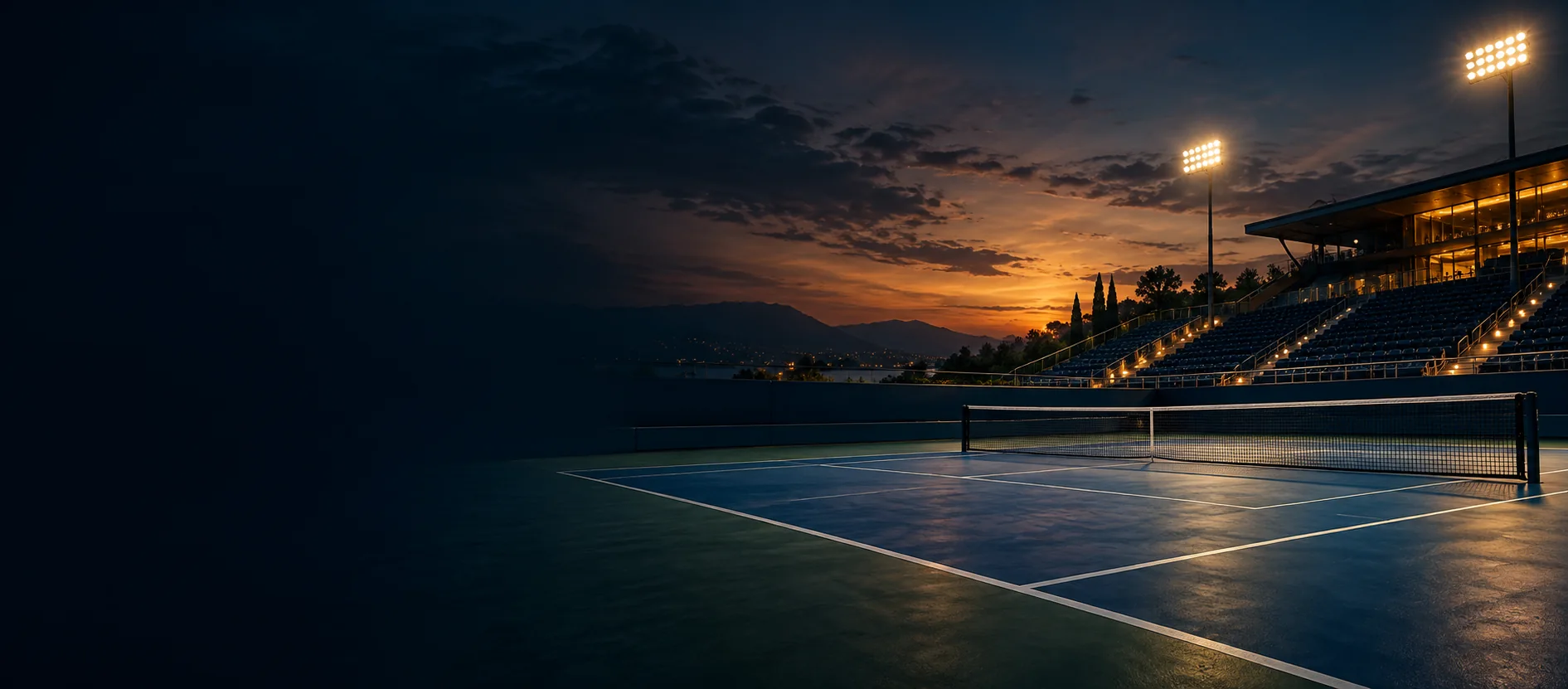 Sân tennis dưới ánh đèn chiều